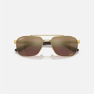 Ray-Ban polarized CHROMANCE – gold rectangle frame purple brown lens
